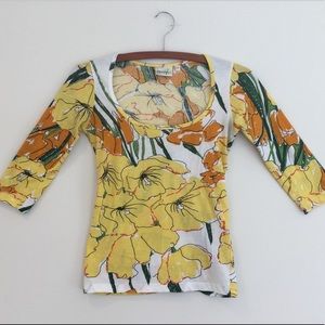Anthropologie Scoop Neck 3/4 Sleeve Floral Top - XS